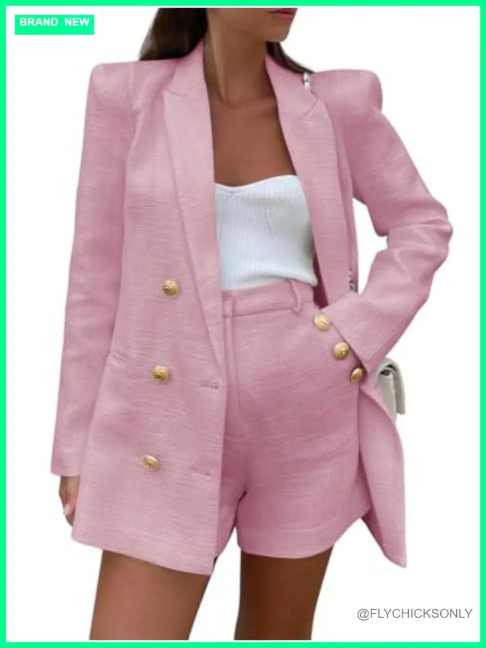 Women's 2 Piece Tweed Blazer Shorts Set Suit Business Work Outfit